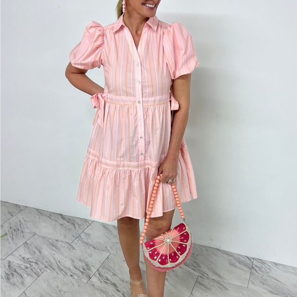 Pinch Dresses & Skirts - Pinch Women's Pink Stripe Button-Front Tiered Dress